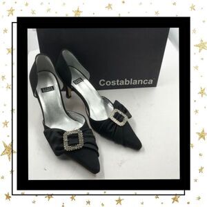 Costa Blanca Designer Black Jeweled Heels 6.5